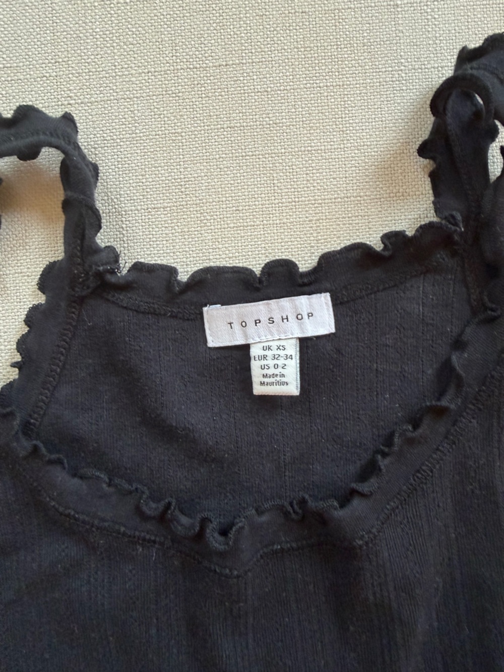 Topshop Black Ruffle Trim Ribbed Tank - Picture 2 of 2